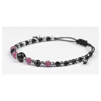 Bransoletka celebrytka czarny TURMALIN RUBIN HEMATYT ochrona i optymizm